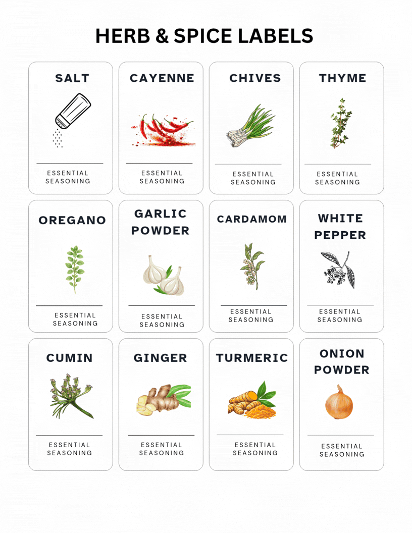 36 Color Illustrated Spice Labels