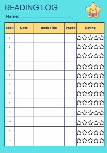 Summer Reading Log for Elementary Students